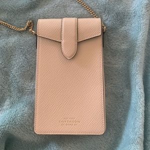 Smythson of Bond St Phone Case with Chain in Panama (Champagne Beige)